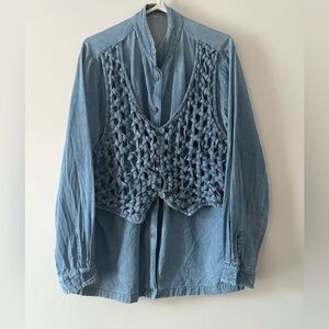 Vintage denim button up with lattice detail